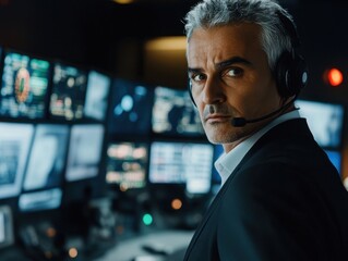 Fototapeta premium Middle Aged Man in Control Room