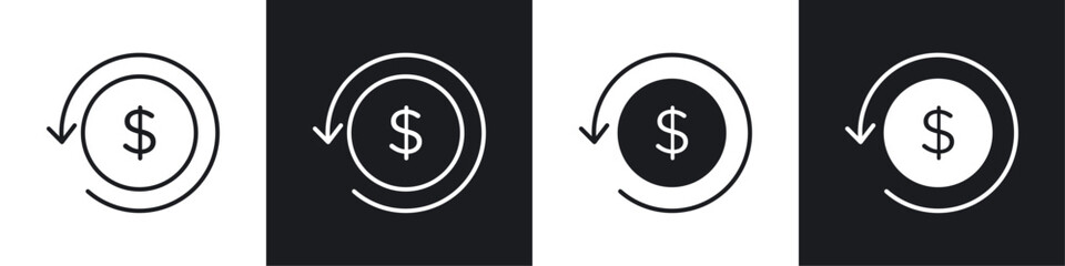 Refund icons collection in black and white solid and line style