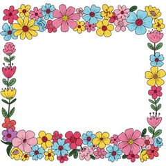 A playful floral border with bright, colorful doodle flowers and plenty of space in the middle