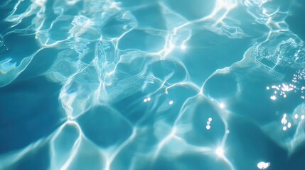 A close-up view of a glistening blue water surface, with natural rippling effects and sparkling highlights, perfect for a tranquil video background
