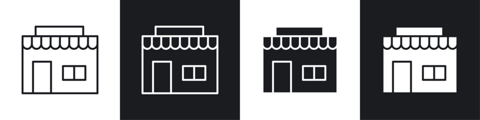 Shop icons collection in black and white solid and line style