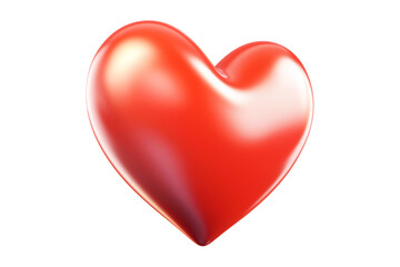 Shiny red heart with smooth, glossy texture isolated on white transparent background, symbol of love, passion and romance concept of Valentine Day