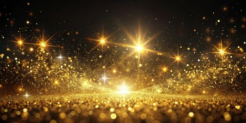 Naklejka premium Sparkling golden dust settles on a dark background, shining sparks