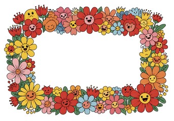 A playful floral border with bright, colorful doodle flowers and plenty of space in the middle