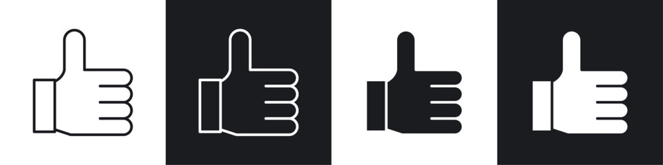 thumbs up icons collection in black and white solid and line style