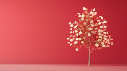 Elegant Contemporary Tree Design Against a Vibrant Red Background