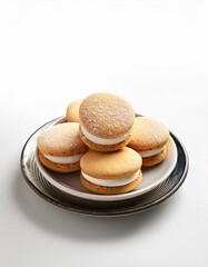 Fresh argentina dish alfajores cookies, dulce de leche cookies on white background