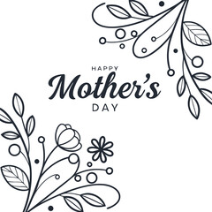 Happy Mother's Day in Silver Font with Abstract Floral Decorations. Perfect for: Mother's Day, upscale dinners, modern minimalist events