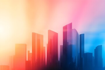 Obraz premium A city skyline with a bright sun in the background