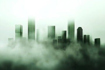 A city skyline is obscured by a thick fog