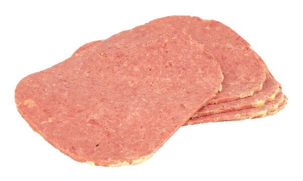 Group of corned beef meat slices isolated on a white background