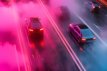 A car is driving down a road with a lot of smoke coming out of it