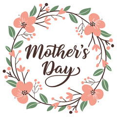 Warm "Happy Mother's Day" with Calligraphy Floral Wreath. Perfect for: Mother's Day, romantic events, intimate celebrations