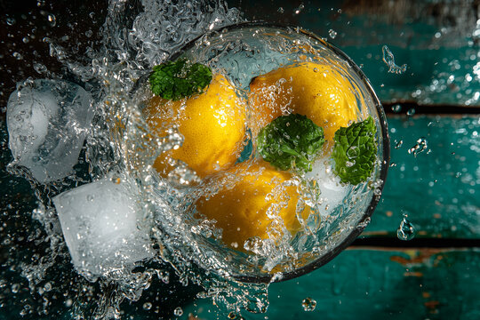 Fresh Lemons in Splashing Water
