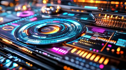 Obraz premium futuristic tech interface, neon lights, hud - cyberpunk aesthetics