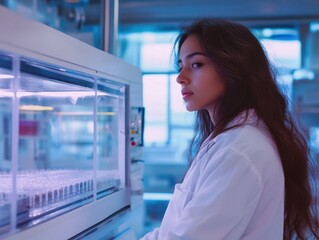 Young Woman in Lab Coat in Laboratory Setting