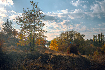 Autumn landscape on river