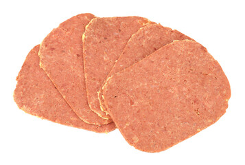 Group of corned beef meat slices isolated on a white background