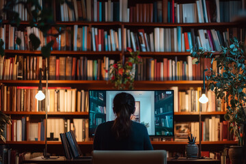Person Working in Cozy Library