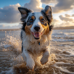  border collie running beach