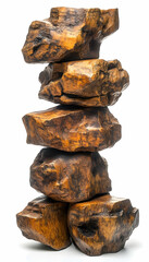 Balanced wooden rocks, studio shot, white background, zen concept, meditation