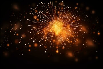 Fototapeta premium Bright golden firework exploding with sparks and blurred particles on dark background