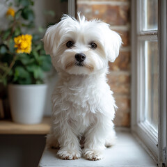  maltese sitting windowsill