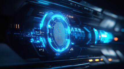 Digital fingerprint scanner glowing in the dark