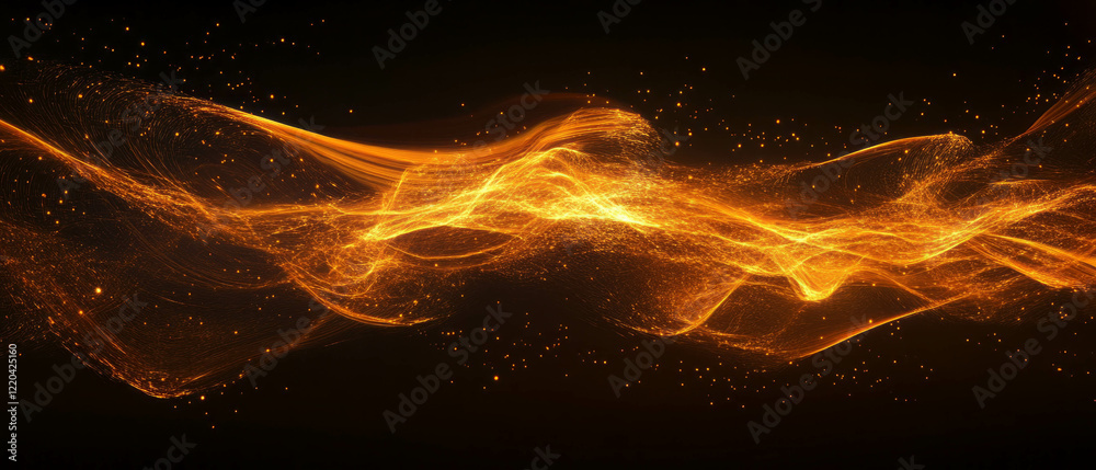 Poster dynamic light trails and wire patterns create an abstract background in warm tones