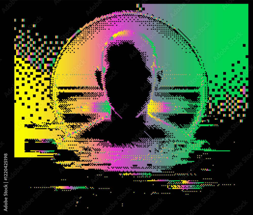 Poster pixel silhouette of a man with his face in shadow. abstract futuristic vector illustration with glit