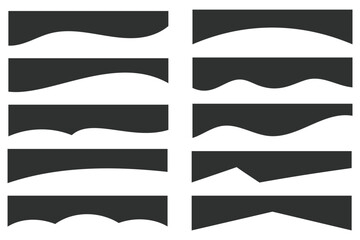 Header shape for website and border for banner. Abstract design element for template. Curve divider for bottom section and separator. Simple graphic form for background of presentation. Vector set