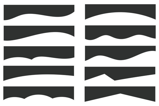 Header shape for website and border for banner. Abstract design element for template. Curve divider for bottom section and separator. Simple graphic form for background of presentation. Vector set