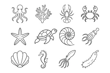 Sea Life Minimalist Line Art Bundle