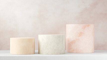 White pedestal with a vase of flowers on top of it