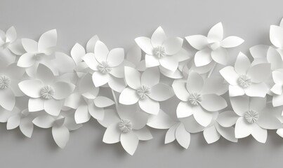 Elegant White Jasmine Paper Art Against Grey Background, Springtime Blossom Origami Design, Abstract Decorative Floral Composition, Generative AI