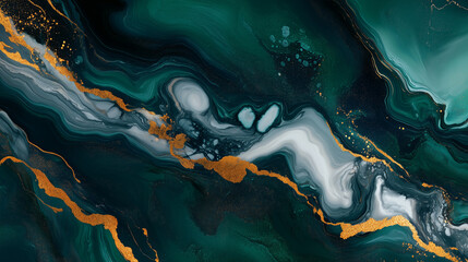 Veins of gold on emerald green marble texture, surface

