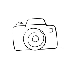 Hand-drawn black and white sketch of a camera