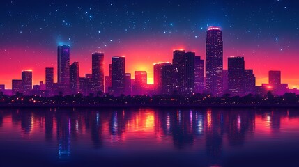 Fototapeta premium Cityscape at Sunset Reflected in Calm Water