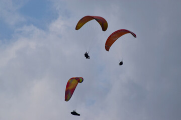 Paragliding in the clouds in the Caucasus
