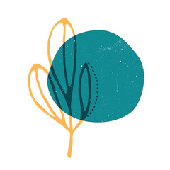 Leaves and flowers with geometric shape. Colorful cute screen printing effect. Riso print. Vector illustration. Graphic element for print