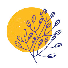 Leaves and flowers with geometric shape. Colorful cute screen printing effect. Riso print. Vector illustration. Graphic element for print