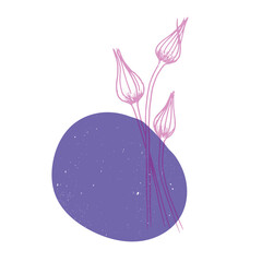 Leaves and flowers with geometric shape. Colorful cute screen printing effect. Riso print. Vector illustration. Graphic element for print