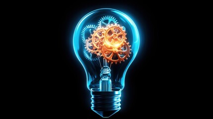 lightbulb idea creative thinking A lightbulb with gears turning inside, symbolizing the process of thinking