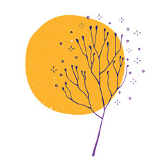 Leaves and flowers with geometric shape. Colorful cute screen printing effect. Riso print. Vector illustration. Graphic element for print