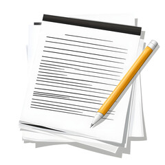 Illustration of a pile of papers and a pencil on a white background
