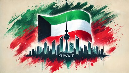 Kuwait national day banner design in grunge style.