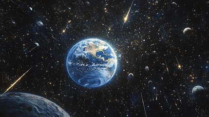 Obraz premium A background of stars and planets with Earth