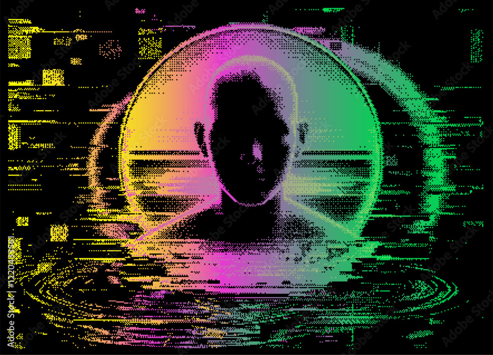 Poster pixel silhouette of a man with his face in shadow. abstract futuristic vector illustration with glit