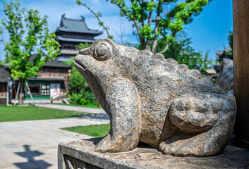 stone carving/sculpture of toads in classical Chinese gardens