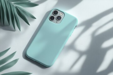 Soft Mint Phone Case on a Light Surface with Shadow Play